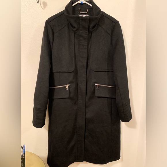 Karl Lagerfeld Paris Stand Collar Wool Blend Coat Size  XL - Picture 4 of 9